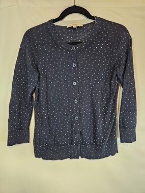 LOFT Navy Blue Polka Dot Button Cardigan